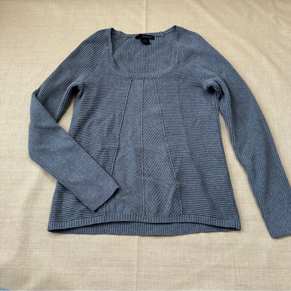 Calvin Klein Jeans Gray Textured Cotton Long Sleeve Sweater